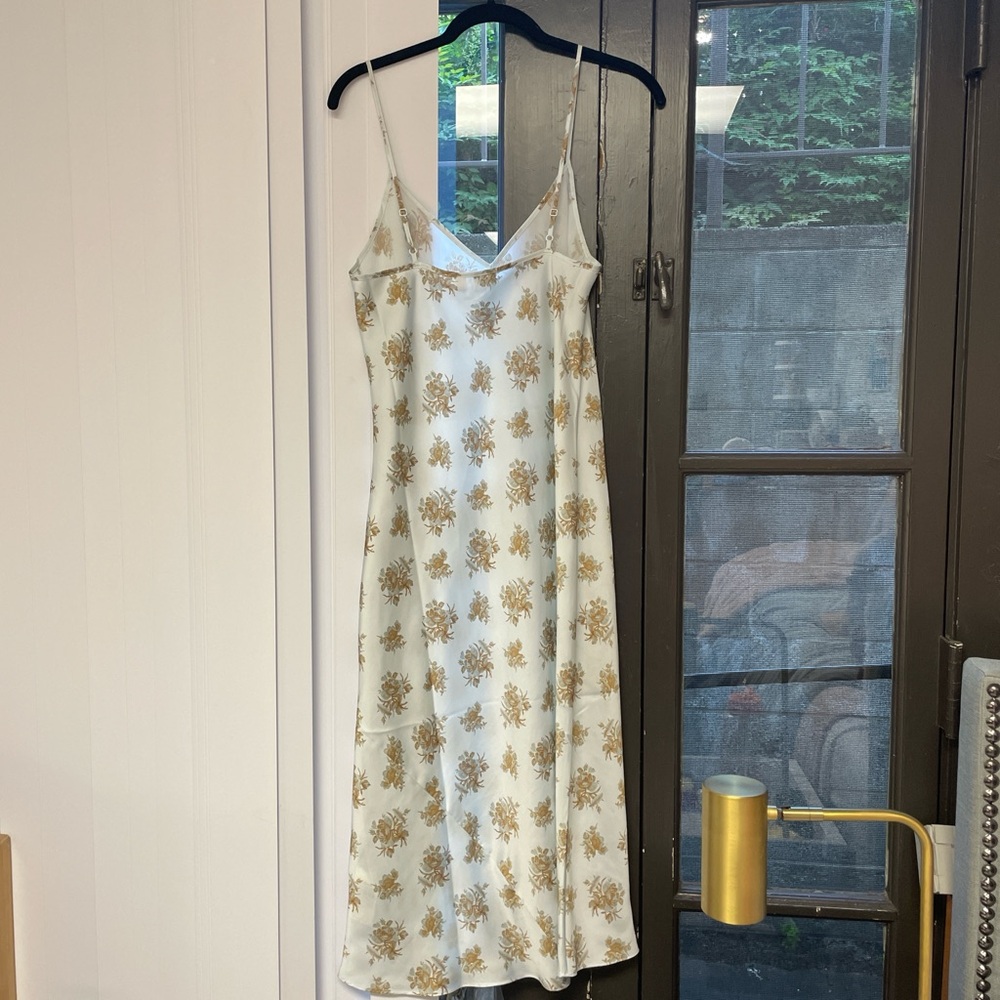 Aritzia silk midi dress in blue floral print